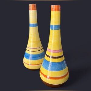 (2) VINTAGE MCM Secla hand-painted ceramic vases made in Portugal